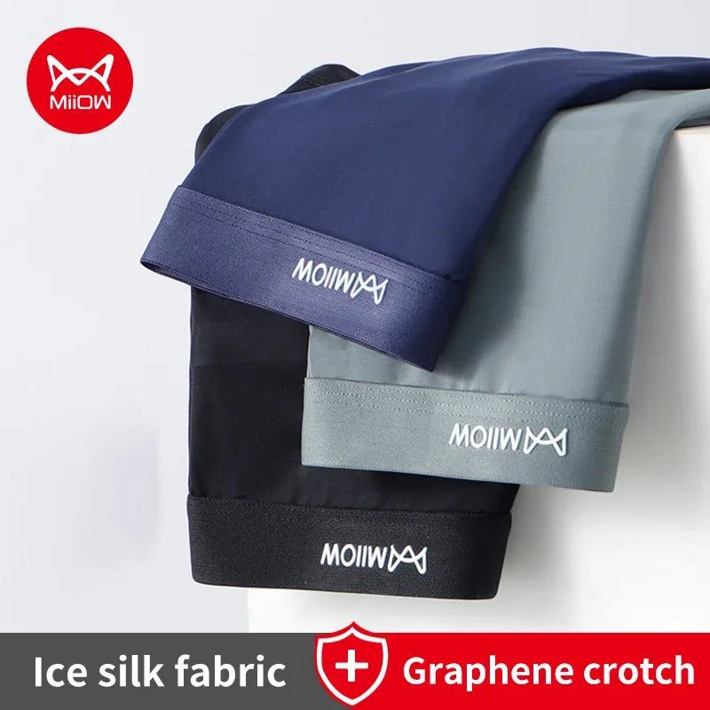 MiiOW 3Pcs Summer Thin Ice Silk Men Boxershorts Graphene Antibacterial Man Underwear Breathable Cool Men's Panties Boxershorts