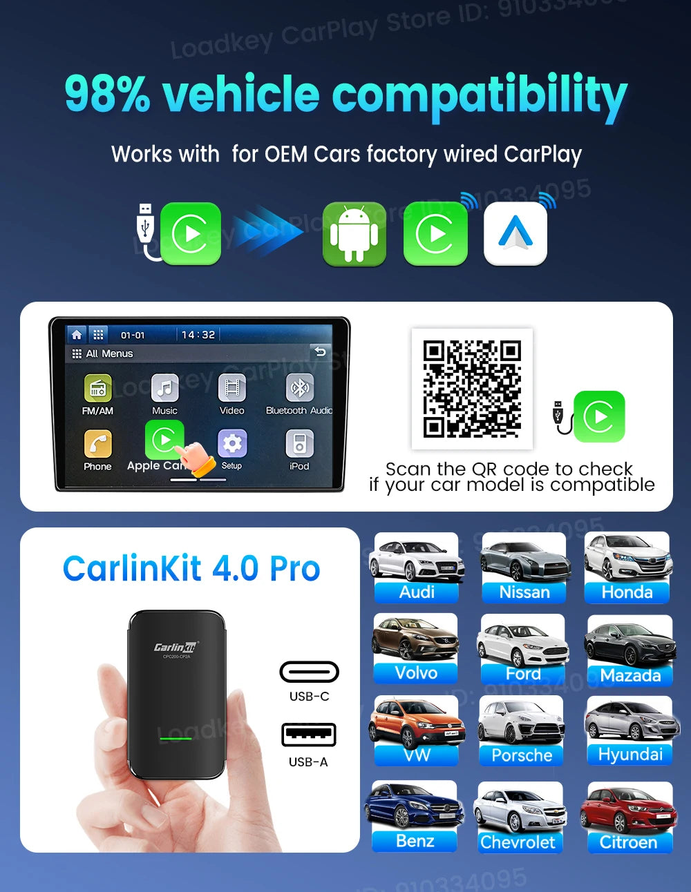 CarlinKit CP2A Pro Ai Box Wireless Adapter CarPlay Android Auto Wireless Smart CarPlay Box Support YouTube Netflix TikTok 5G USB