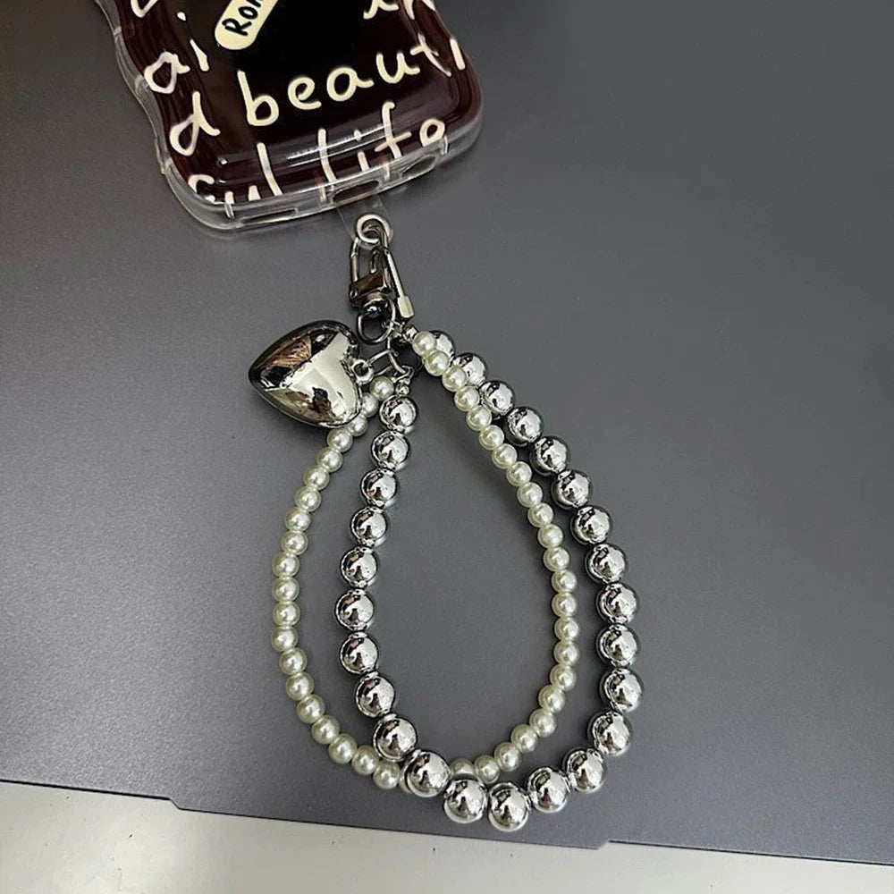 Mobile Phone Strap Bag Pendant Keychain Bag Handle Decor Belt Double Chain INS Love Pendant Anti Drop Short Bag Pendant Gifts