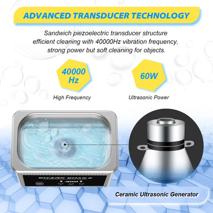 800ml Household Digital Ultrasonic Cleaner 30W/60W Stainless Steel Bath Degas Ultrasound Washing for Watches Jewelry
