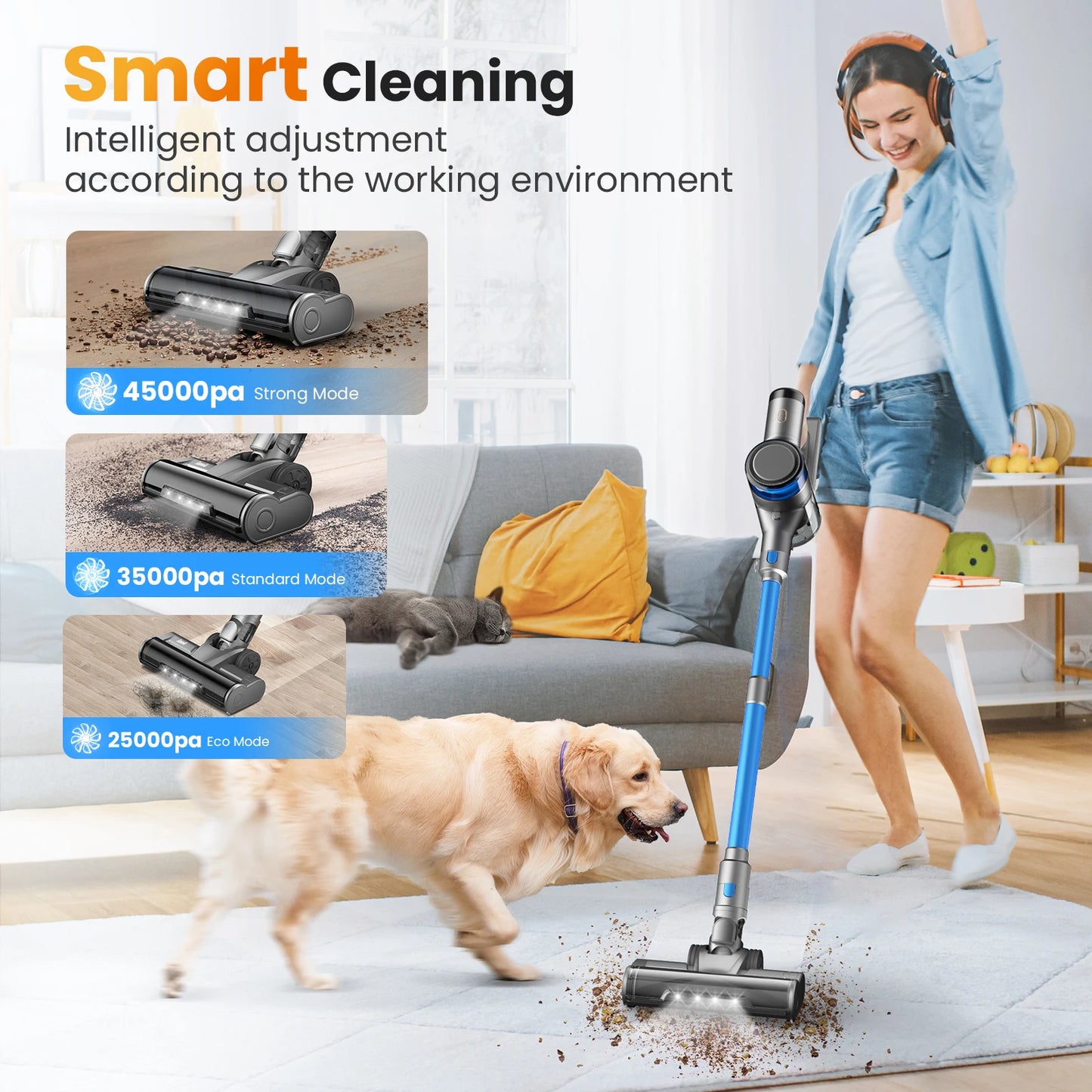INSE S9X Cordless Vacuum Cleaner 45Kpa Stick Vacuum with LED Display 55min Runtime 4 Suction Modes Smart Adjustment Home Applian