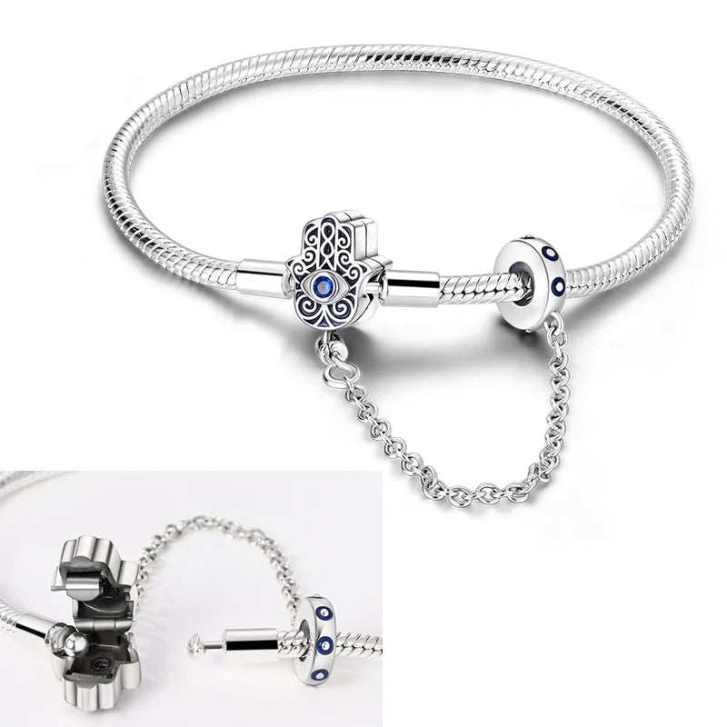 925 Sterling Silver Charm Bracelet - Leaf, Clover, Butterfly & Heart Design | 17-20cm Adjustable