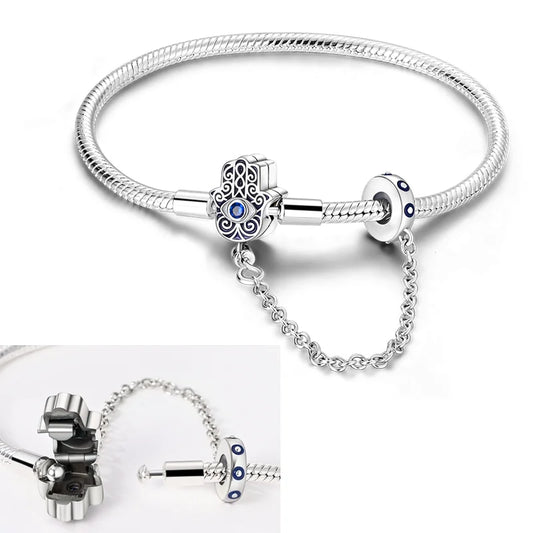 925 Sterling Silver Charm Bracelet - Leaf, Clover, Butterfly & Heart Design | 17-20cm Adjustable