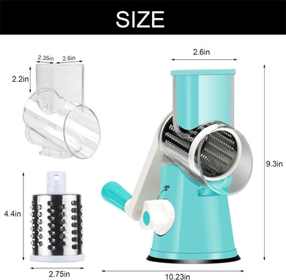 Manual Rotary Cheese Grater Shredder Kitchen Mandoline Vegetable Slicer with 3 Replaceable Stainless Steel Drum Blades YY001