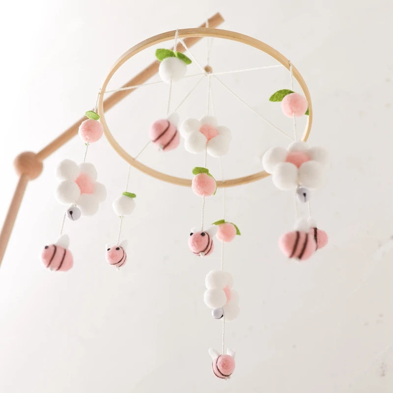 Baby Crib Bed Bell Rattle Toy 0-12 Months Wooden Mobile Cartoon Bee Bed Bell Hanging Toy Holder Bracket Infant Crib Bracket Gift