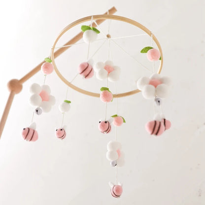 Baby Crib Bed Bell Rattle Toy 0-12 Months Wooden Mobile Cartoon Bee Bed Bell Hanging Toy Holder Bracket Infant Crib Bracket Gift