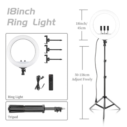 SH 18 Inch Knob Ring Light LED Selfie Video Lamp With Tripod Stand Phone Clip For YouTube Live Lighting Photo Photography Studio