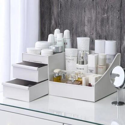 White Makeup Organizer with Drawers - Cosmetic Storage Box for Vanity & Dressing Table