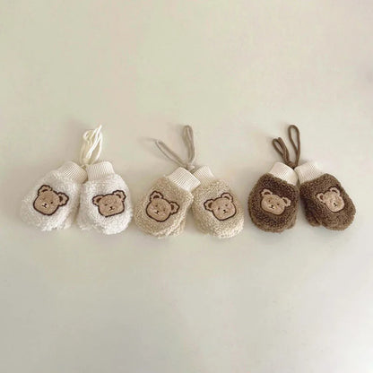 Lamb Fleece Baby Plush Mittens Cute Bear Kids Hanging Neck Glove 1-4Year Boy Girl Children Winter Full Finger Gloves Hand Warmer