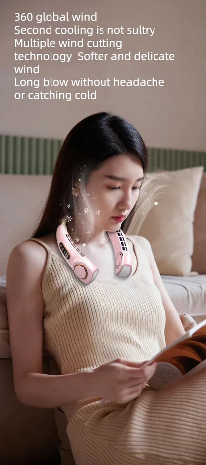 JKUOO Portable Neck Fan,Hands Free Bladeless Fan with LED 4 Cooling Plate,Personal Fan 4000mAh Battery USB Rechargeable