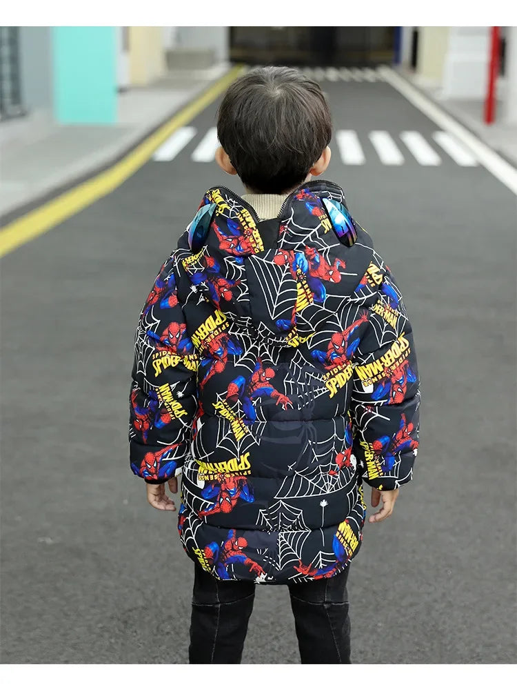Boys Spiderman Winter Jacket - Thick Warm Hooded Down Parka Coat for Kids