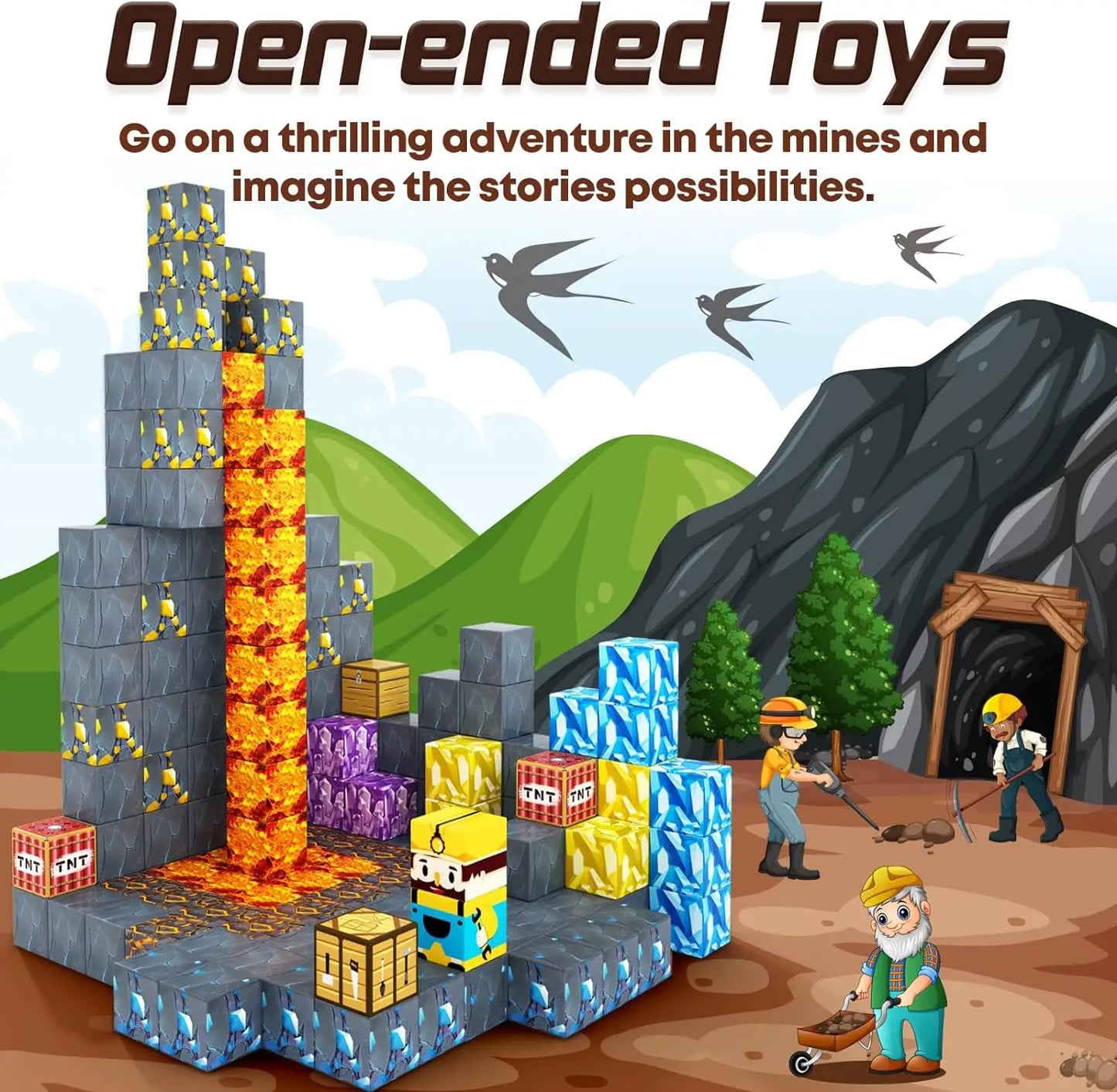 Magnetic Building Blocks Mine World Magnet Cube Set STEM Montessori Sensory Toy for Kids Boys Girls Ages 3+ DIY Model Children