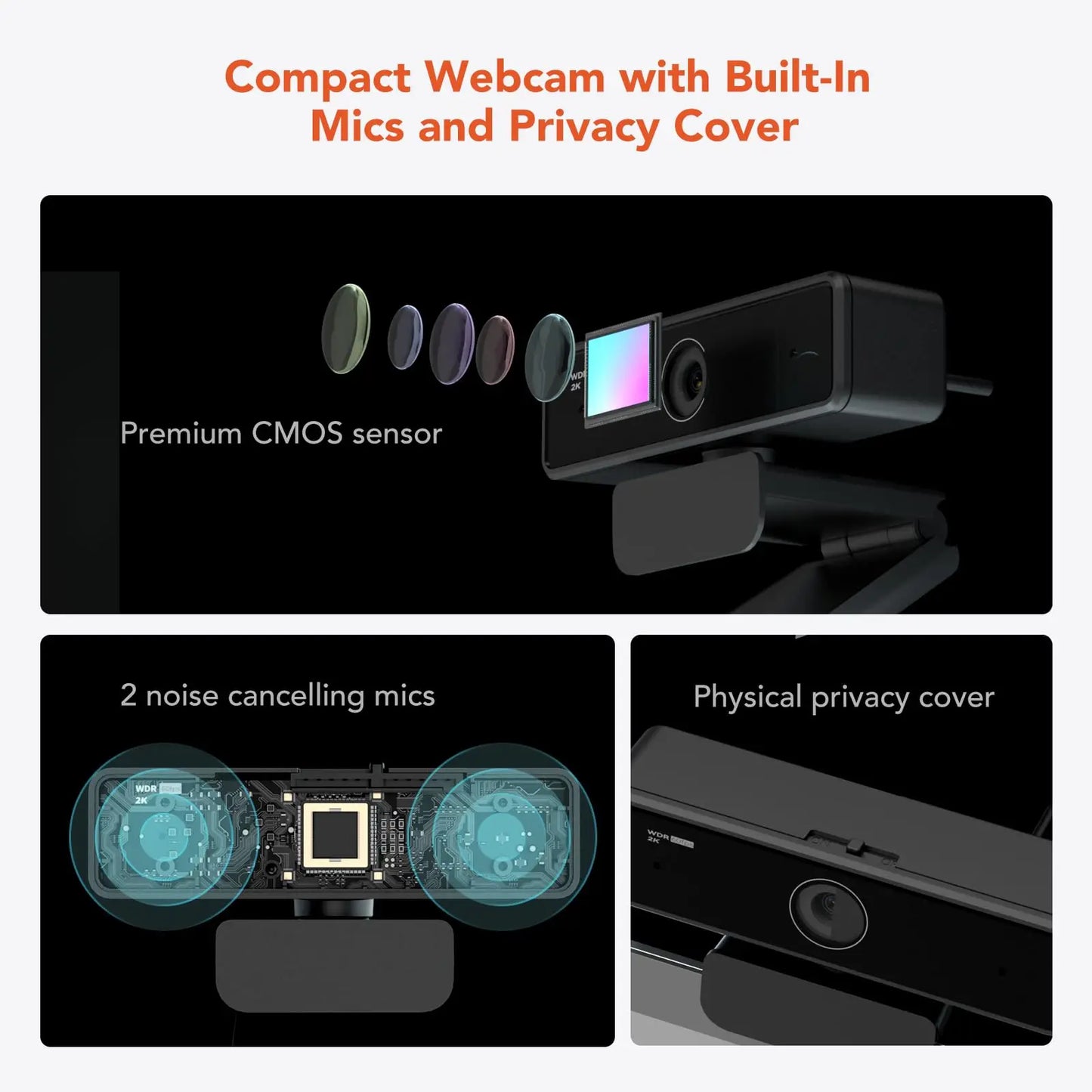 NUROUM V11 2K Webcam With Dual Microphone 1080P 60fps 1440P 30fps FHD Computer Mini Web Camera USB for PC Laptop