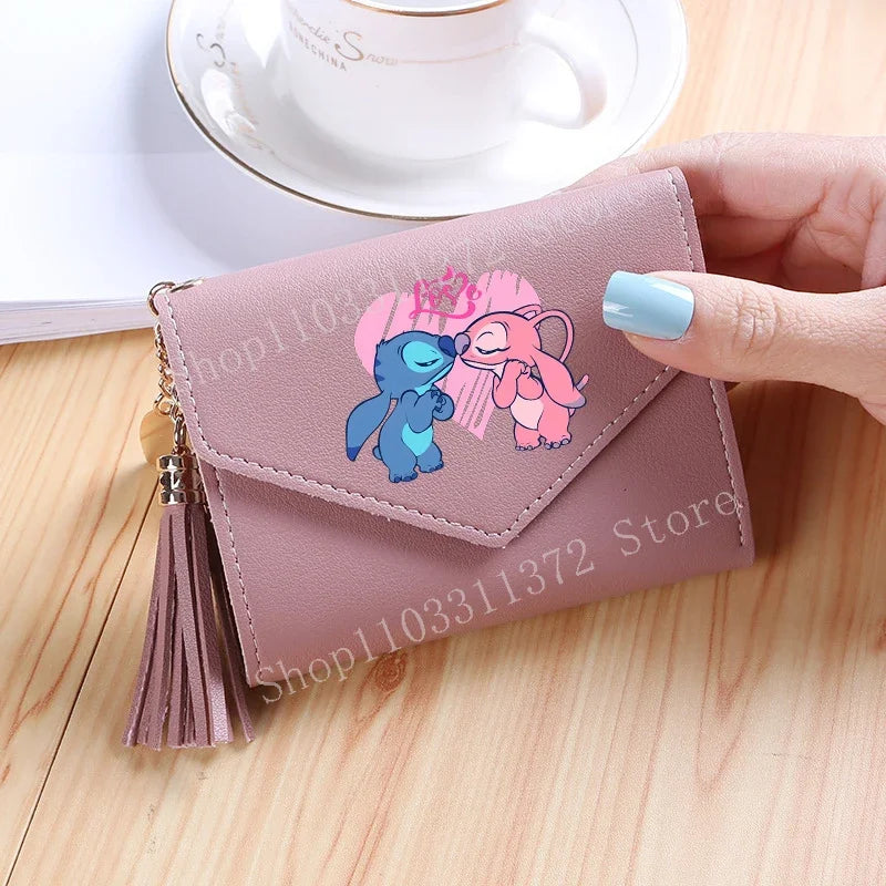 Disney Stitch Women Wallets PU Leather Female Purse Multi-Cards Holder Fashion Cartoon Stich Hasp Gifts Coin Anime Short Wallet