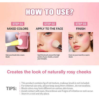 Single Color Butter Blush Matte Natural Cheek Tint Waterproof Face Contouring Cosmetics Blush Powder Face Soft Female Makeup