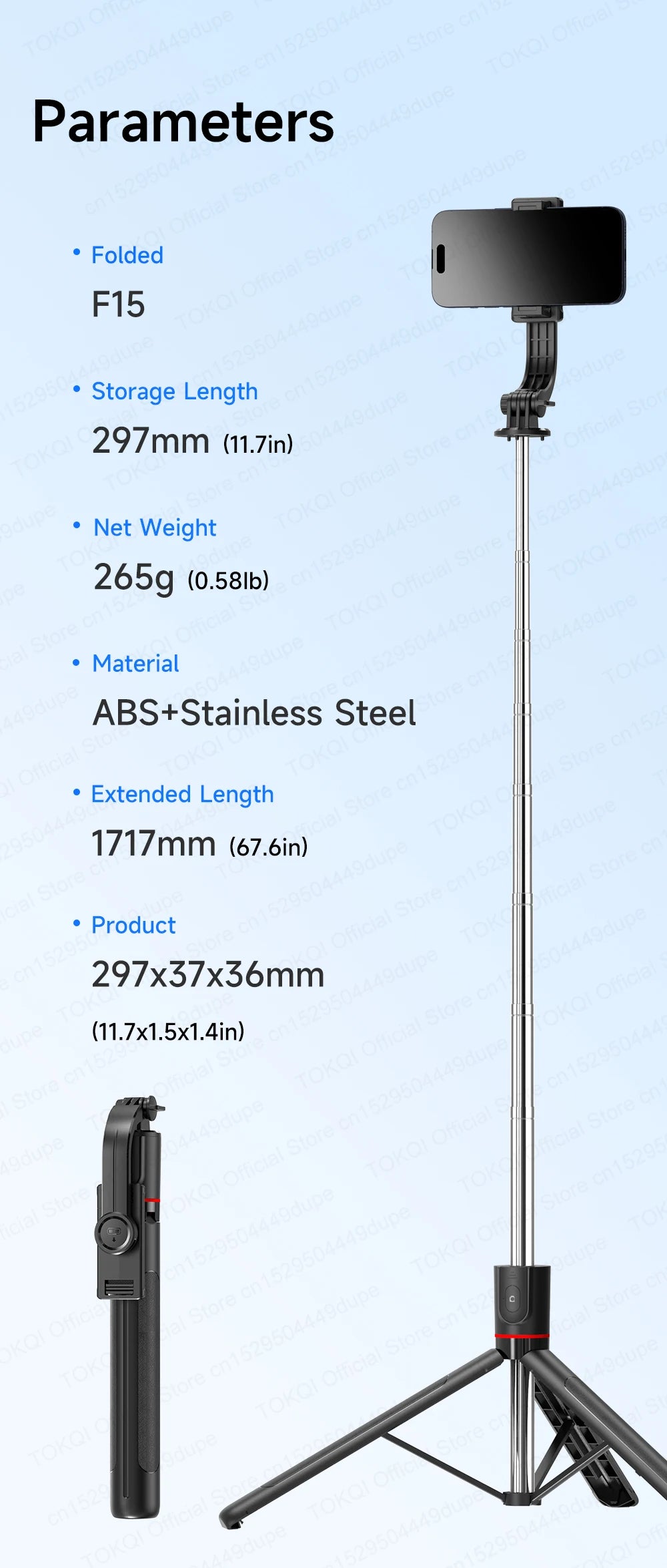 F15 Selfie Stick Tripod Extendable Pole with Wireless Bluetooth Remote Phone Holder for Smartphone Shooting Vlog Video Recording