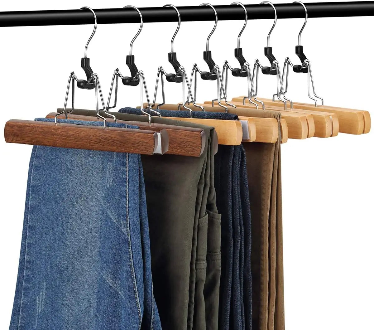 5/10PCS Pants Hanger,Wooden Skirts Clothes Hangers with 360° Swivel Hook for Closet Organizer,Non-slip Sturdy Jeans Trouser Rack