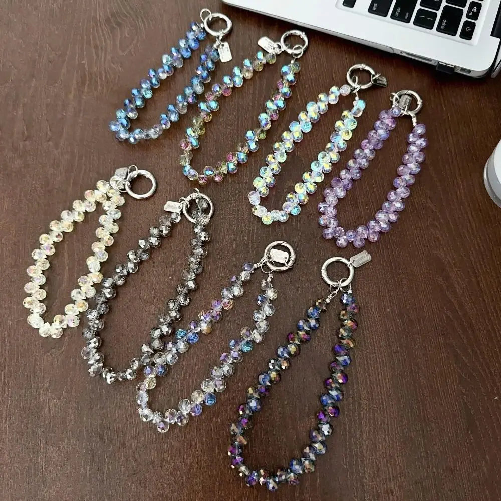 Colorful Mobile Phone Lanyard Chain Stylish Glitter Crystal Bead Pendant Keychain Jewelry Bag Accessories Sparkle Key Chains