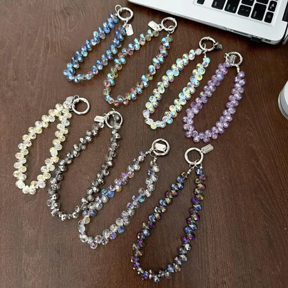 Colorful Mobile Phone Lanyard Chain Stylish Glitter Crystal Bead Pendant Keychain Jewelry Bag Accessories Sparkle Key Chains