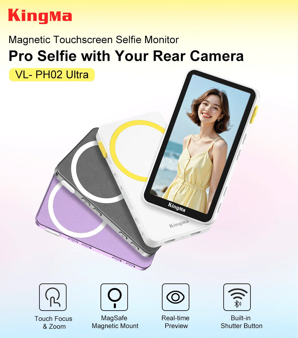 Phone Vlog Selfie Monitor Screen, Touchscreen Monitor, Wireless Transmission with Bluetooth Remote for iPhone Live Stream TikTok