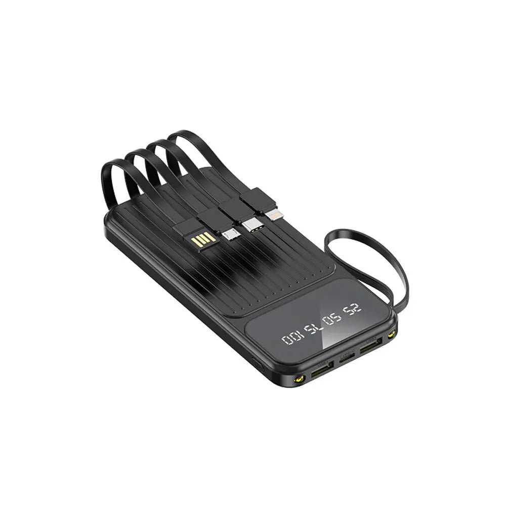 10000Mah Power Bank Pack 4 Cables Fast Charger External Battery For Mobile Phone