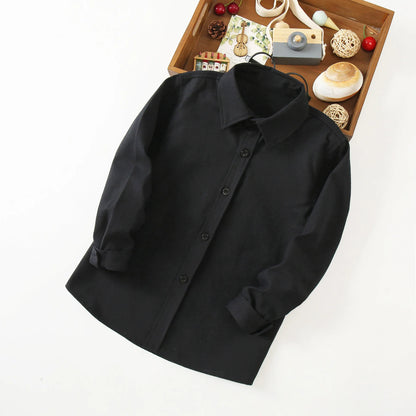 Boys White Black Long Sleeve Formal Shirt - Kids School Uniform Party Performance Blouse | Ages 1-12+