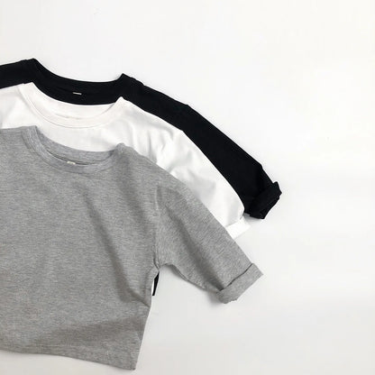 2025 Kids Clothes Solid Color Casual Long Sleeve T-Shirt 2-7Y Boys Girls Cotton Loose Basic Tee Children's Soft Undershirt Top