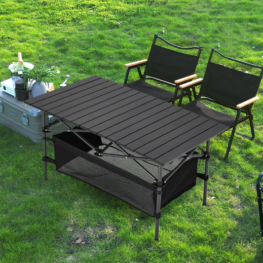 【Breeins】Aluminum Roll-Top Foldable Camp Table with Mesh Shelf