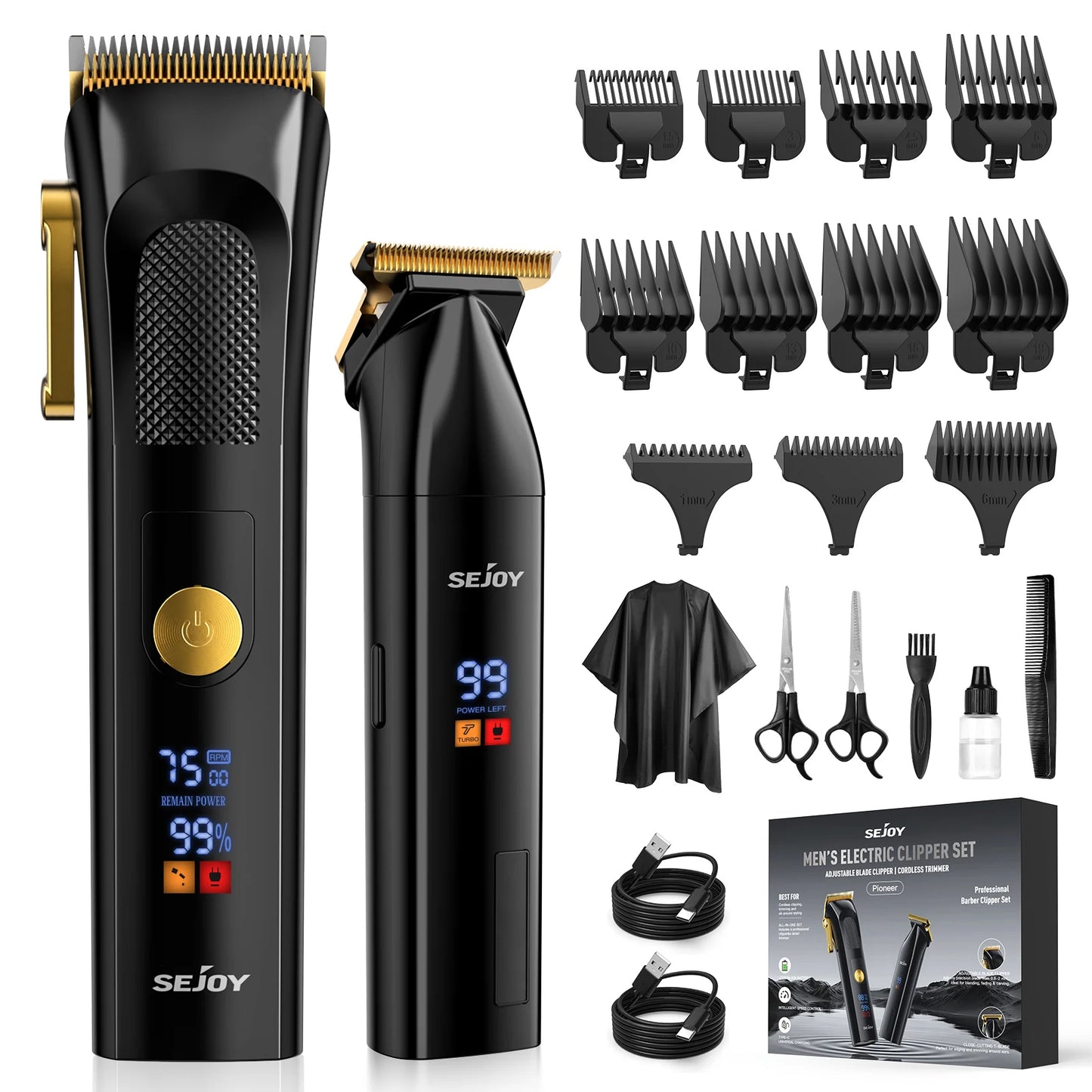 SEJOY Professional Electric Hair Clippers kit for Men Cordless Clippers Hair Trimmers Grooming Set Haircut Machine for Family