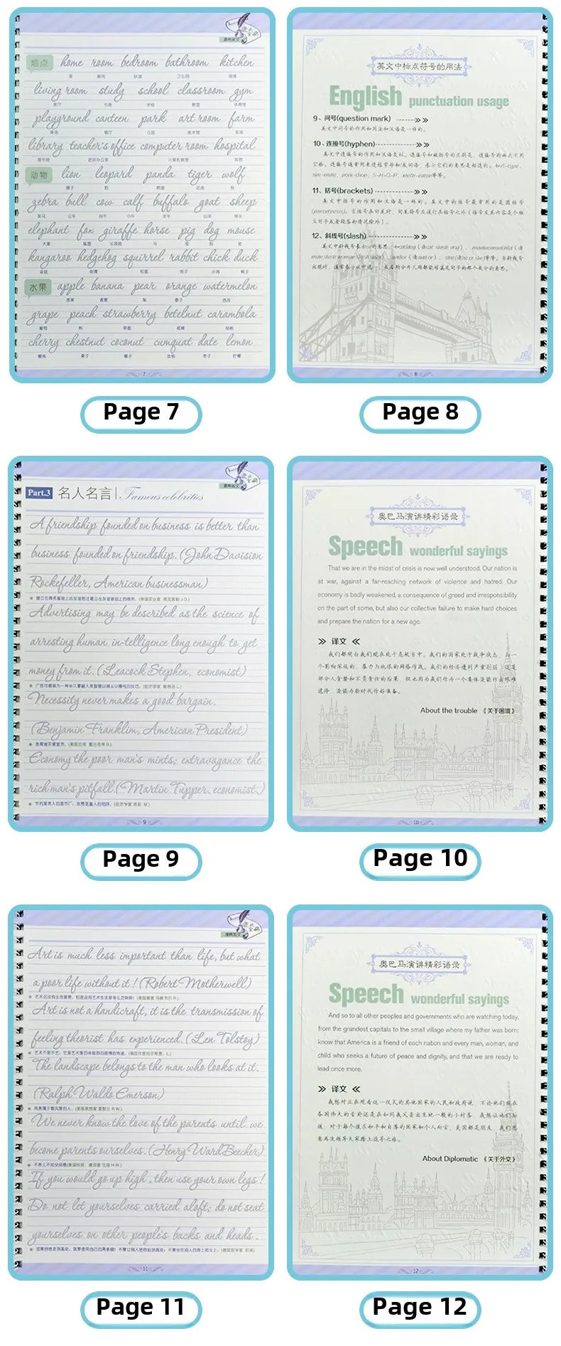 Exercises Copybook Calligraphy Practice Book Cursive Writing English Pen Chinese Calligraphy for Adult Children