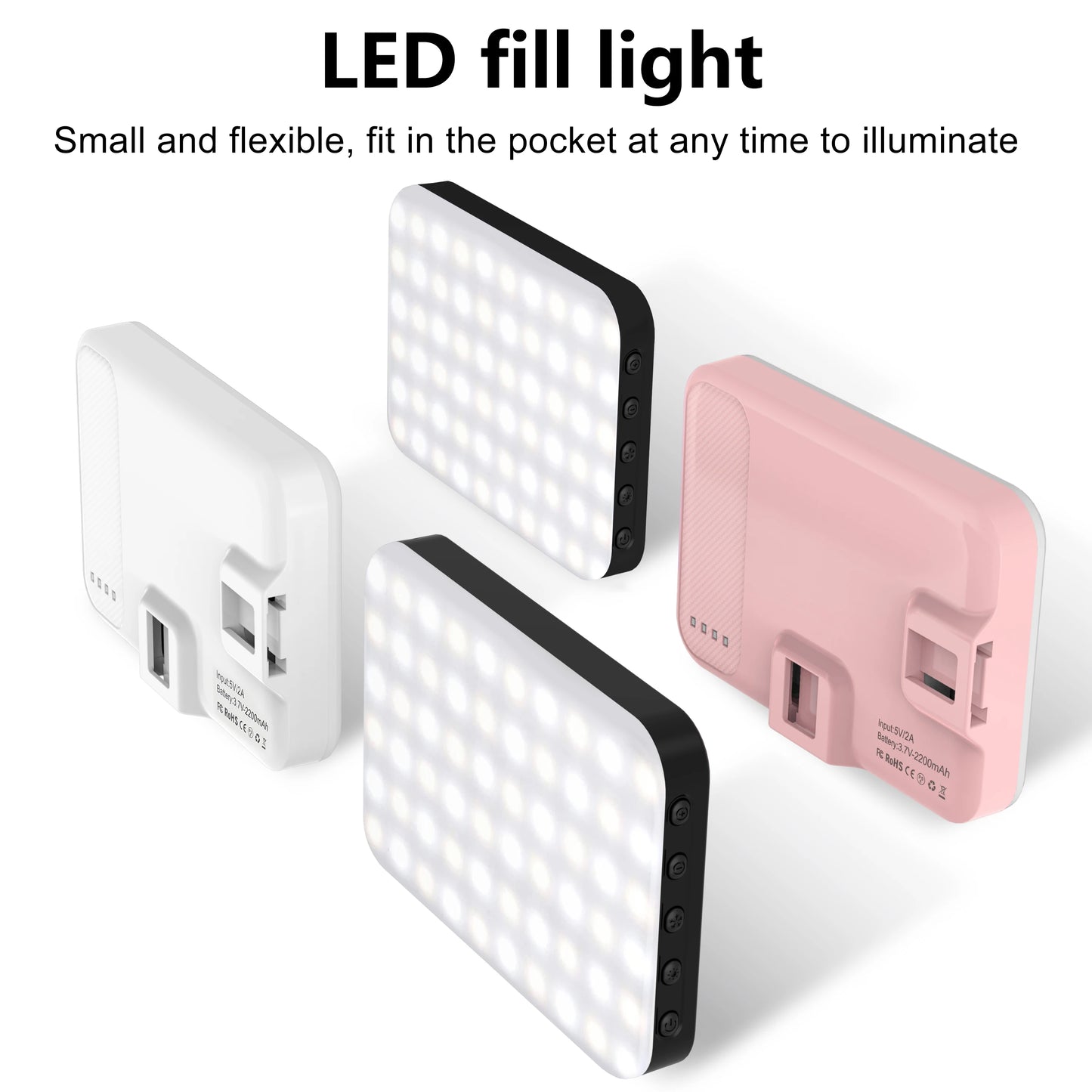 LED Selfie Light 60 High Power Rechargeable Clip Fill Video Light  for Phone iPad with Front & Back Clip Adjusted 3 Light Modes