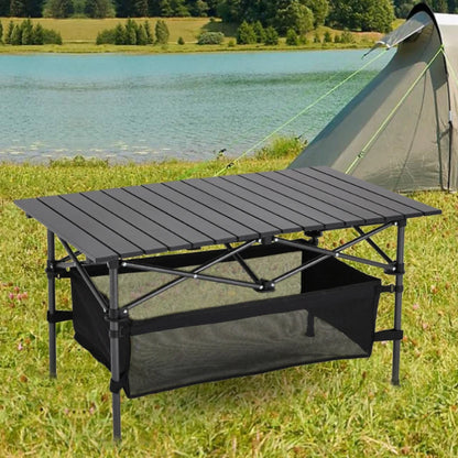 【Breeins】Aluminum Roll-Top Foldable Camp Table with Mesh Shelf