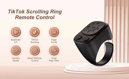 Tiktok Scrolling Ring Tiktok Remote Control, Bluetooth Page-Turning Ring Scroll Device for iPhone and Ipad, with Camera Shutter, Short Video and Music Remote Control Functions, Compatible with Ios and Android Phones