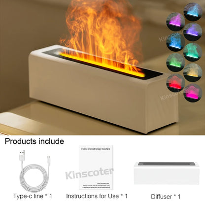 KINSCOTER RGB Flame Aroma Diffuser Air Humidifier Ultrasonic Cool Mist Maker Fogger LED Essential Oil Fire LED Lamp Difusor Gift