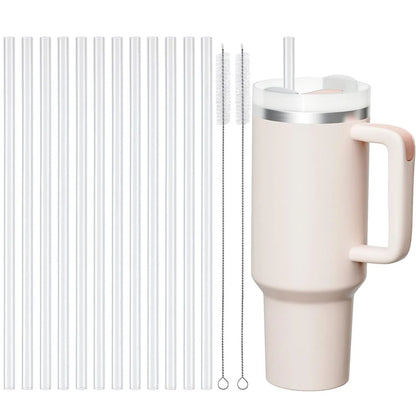 Stanley Cup Replacement Straws 40oz - 12 Pack Clear Reusable Straws with 2 Cleaning Brushes