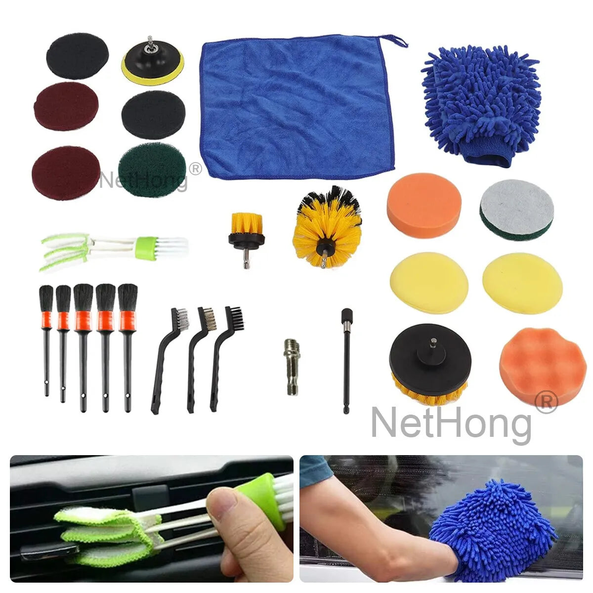 26Pcs Car Detailing Brush Set Soft Brushes Interior Wheel Valet Pro Cleaning Kit