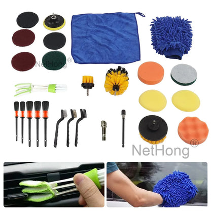 26Pcs Car Detailing Brush Set Soft Brushes Interior Wheel Valet Pro Cleaning Kit