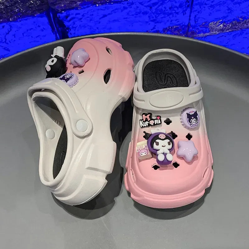 Summer Children Slippers for Girls Fashion Soft Comfortable Cute Sanrio Kuromi Cut-outs Casual Versatile Outside Beach Sandals
