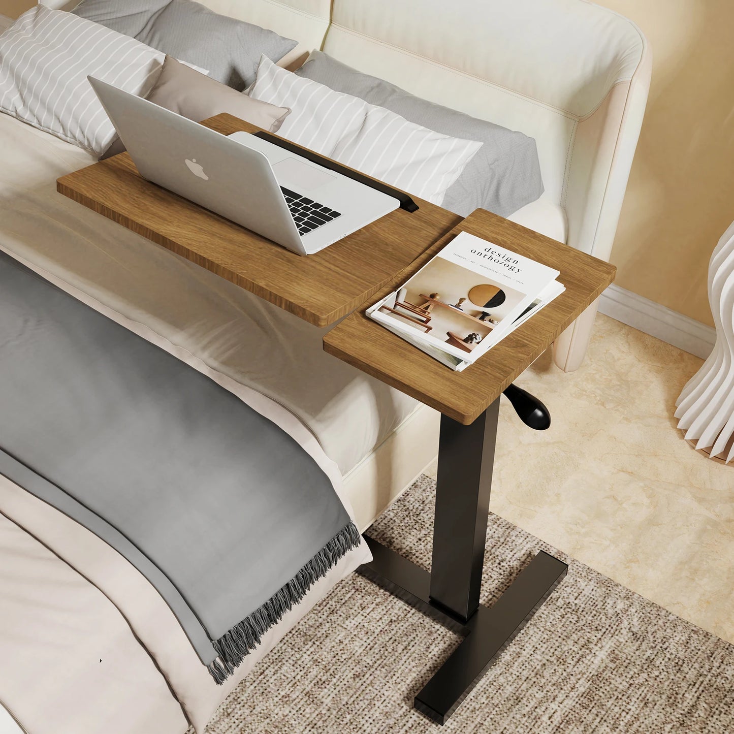 Height Adjustable Tilt Overbed Bedside Table Rolling Sofa Laptop Table Folding Tilting for Medical Hospital Home