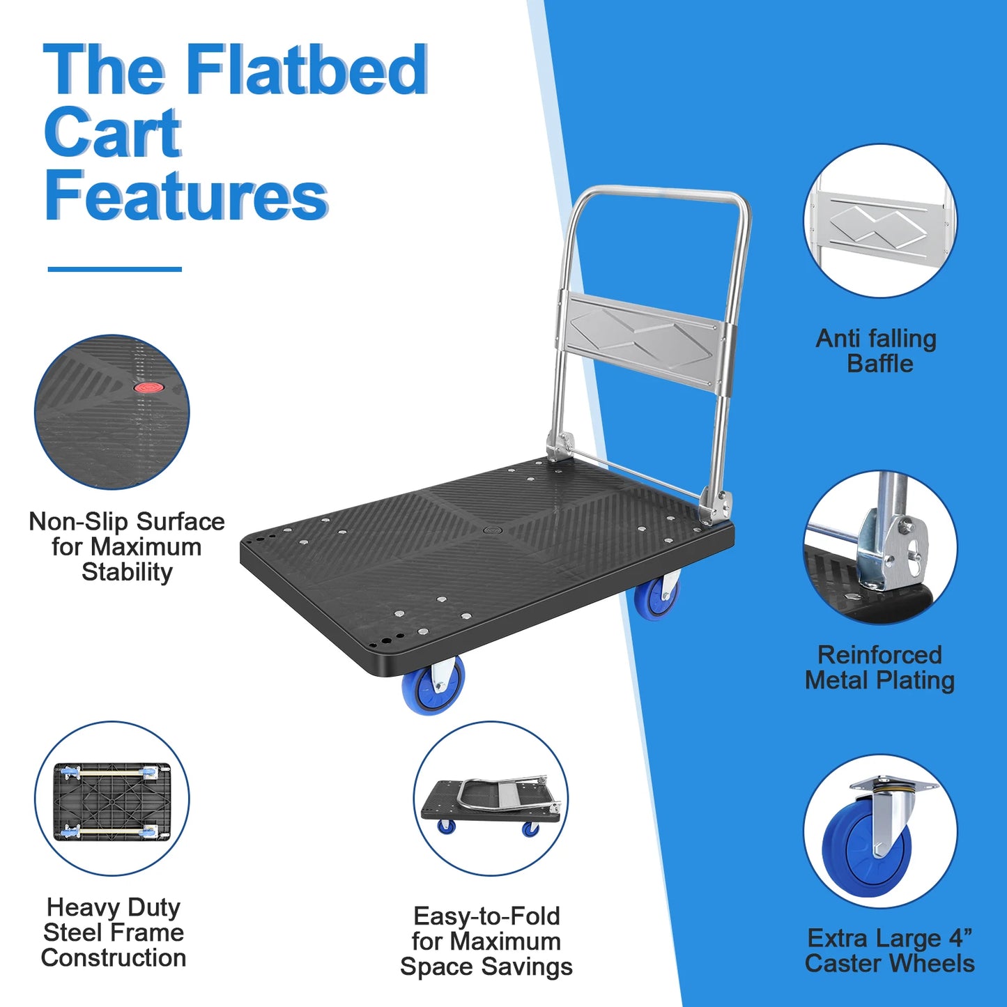 Robuster Einkaufswagen, Handwagen, Rollwagen mit Rädern, tragbarer Klappwagen, Trolley, Gepäckwagen