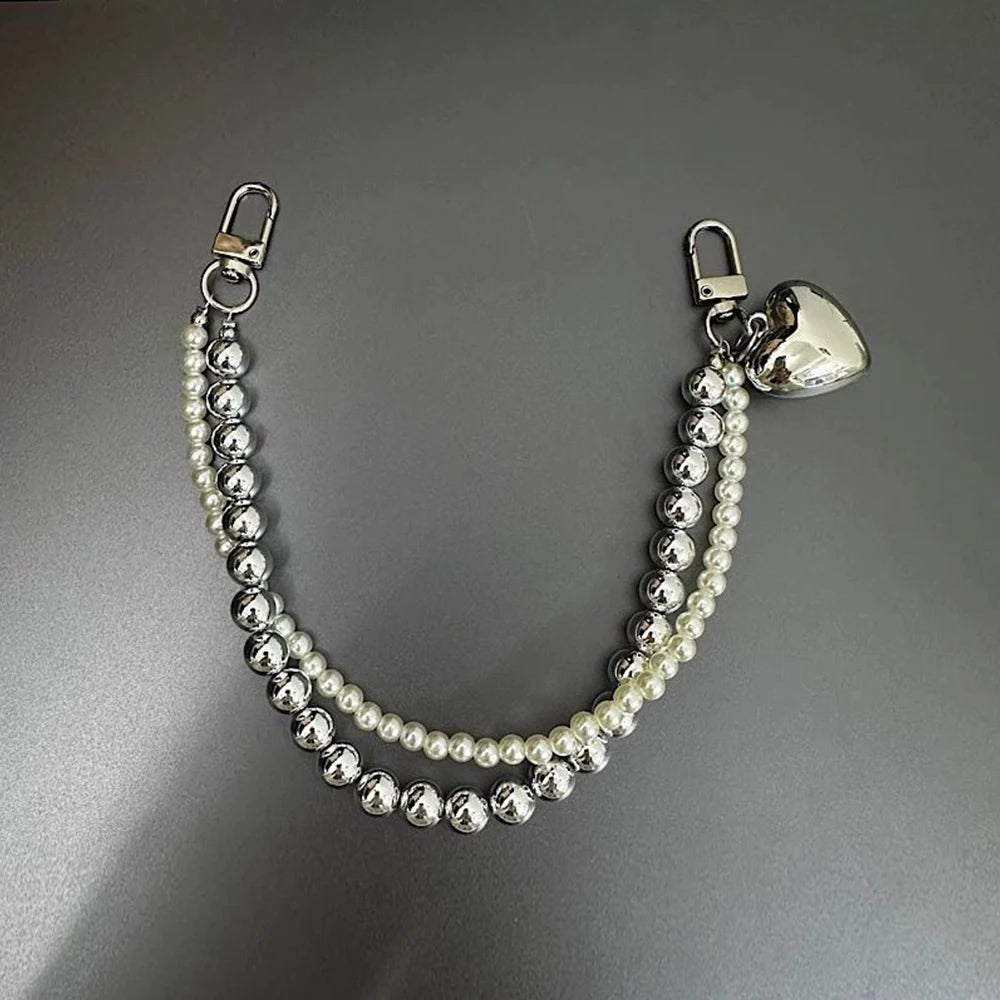 Mobile Phone Strap Bag Pendant Keychain Bag Handle Decor Belt Double Chain INS Love Pendant Anti Drop Short Bag Pendant Gifts