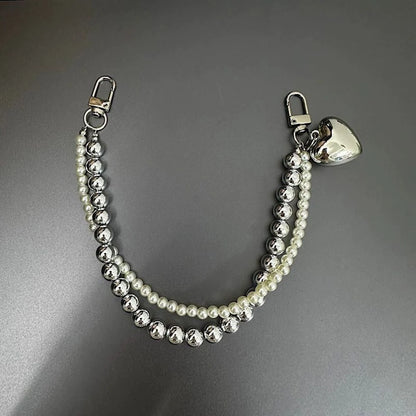 Mobile Phone Strap Bag Pendant Keychain Bag Handle Decor Belt Double Chain INS Love Pendant Anti Drop Short Bag Pendant Gifts