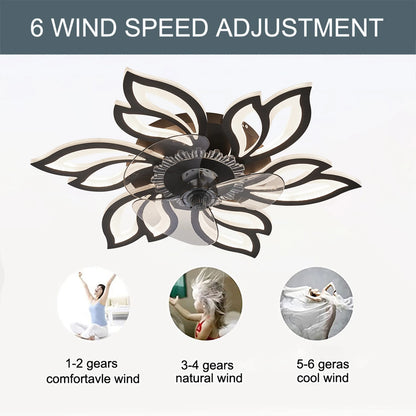 KOMORE Modern Flower Shape Ceiling Fan with Light with 3 Color temperature 6 Speeds for Office, Living Room, Bedroom
