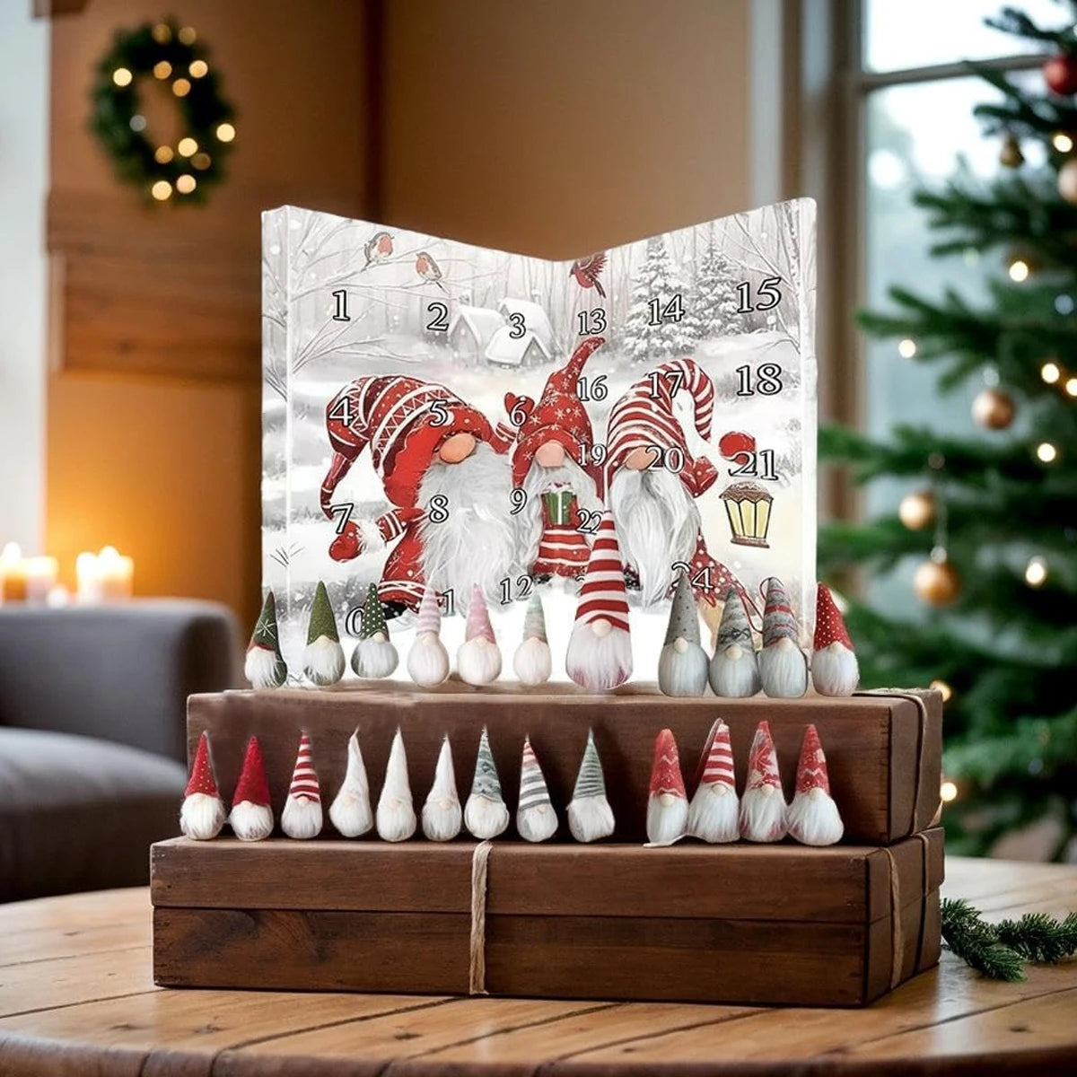 24-day Countdown Calendar Dwarf Dolls Ornaments for Centerpiece Desktop Mantel Christmas Tree 2025 Gnome Advent Calendar