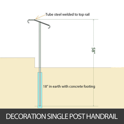 VEVOR Single Post Wrought Iron Handrail  Post Mount Step Grab Supports in Ground Long Post Fits 1 or 2 Steps Grab Rail Single