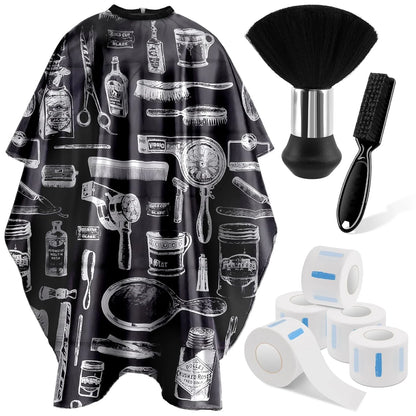 3/8pcsHair Cutting Barber Cape Set with Neck Duster Brush Barber Brush Professional Barber Accessories Salon Cleaning Supplies