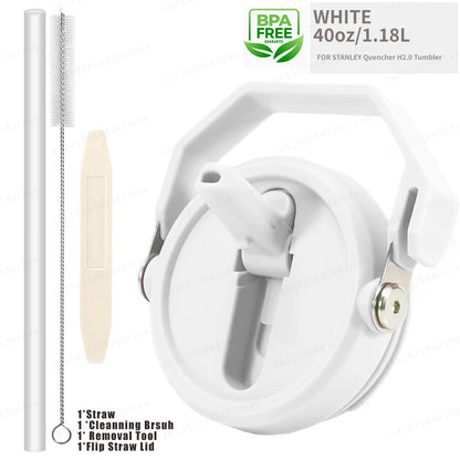 Flip Straw Lid For 40oz Stanley Tumbler Leakproof Portable Handle Lid Exact Color Detachable Flip Straw With Brush&Removal Tool