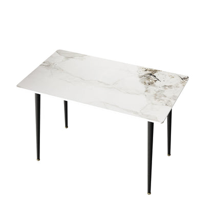 High Gloss 4-6 Seat Rectangular Marble Dining Table for Kitchen Island Restaurant Lunch Dinner Table Metal Frame