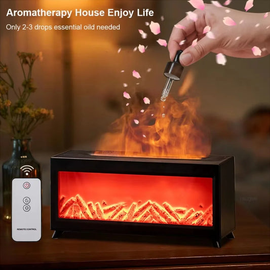 New Simulation Fireplace Flame air Humidifier Remote Control Colorful Night Light Desktop Home  Essential Oil Aroma Diffuser