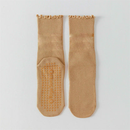 Yoga socks, boneless mid tube socks, sports anti slip thin fit, fitness Pilates combed cotton women's socks